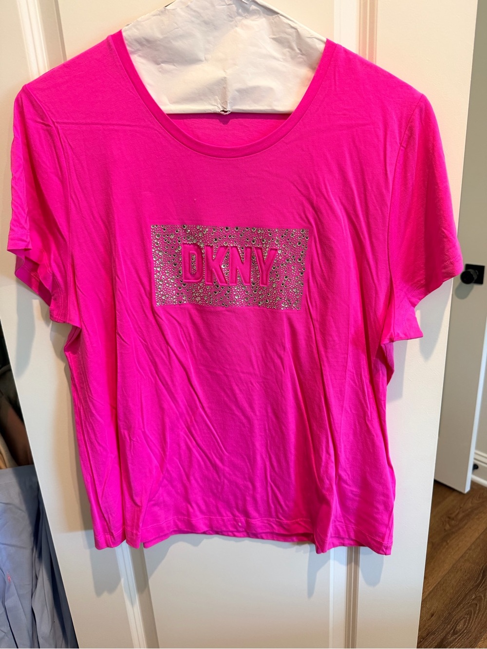 DKNY Hot Pink Short-Sleeve Logo Tee with Rhinestone Box